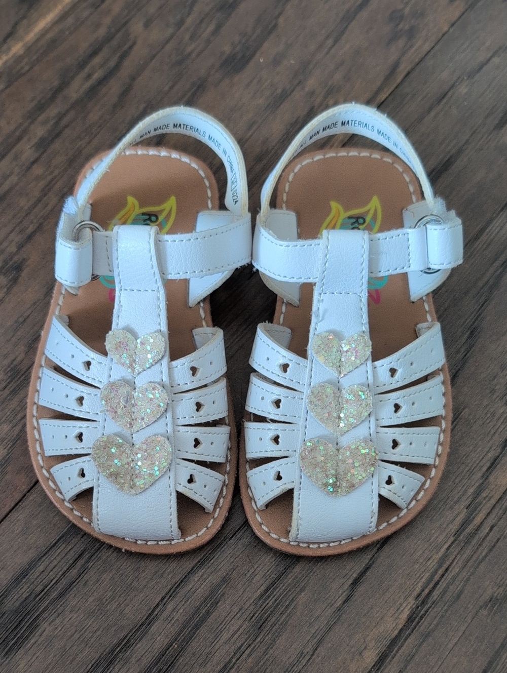 Rachel Shoes White Glitter Heart Strap Sandals Size 6 Toddler